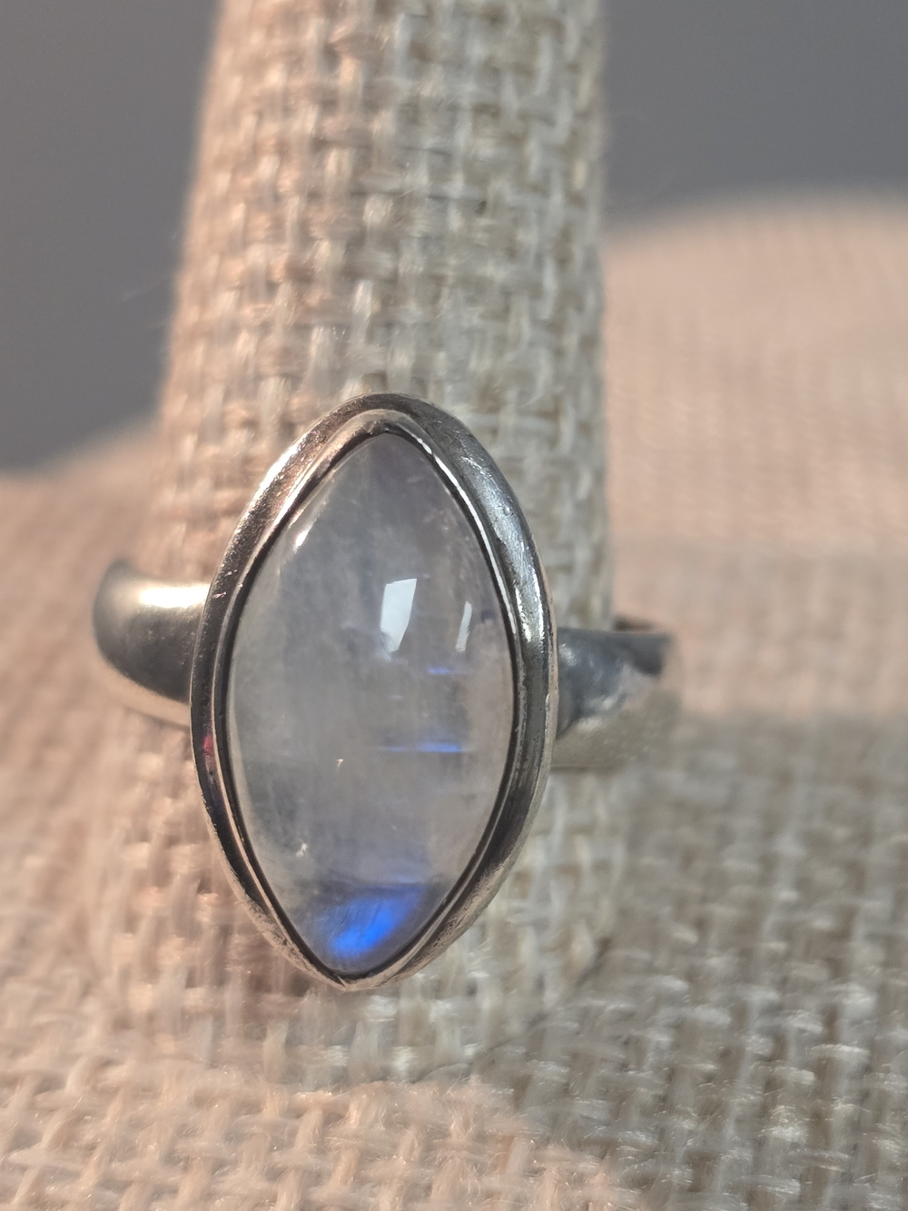 Sterling Silver Moonstone Teardrop Ring - Blue Flash